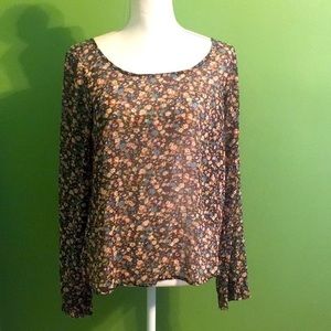 Love Fire‎ brown floral sheer top